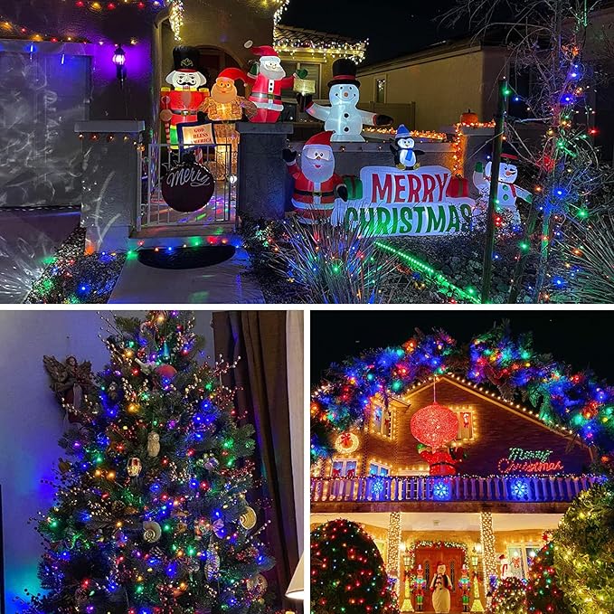 QITONG 500 LED 165ft Christmas String Lights Outdoor Waterproof, Multicolor Lights wiht 8 Modes, Green Wire Twinkle String Lights Plug in