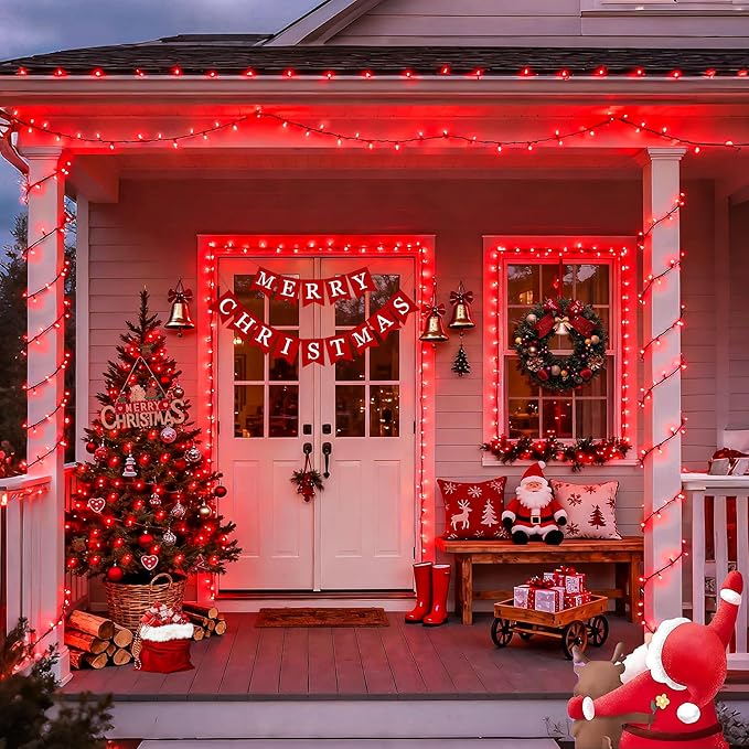 JMEXSUSS 500 LED Red Christmas Lights Outdoor, 173ft Christmas Lights Plug in, Waterproof 8 Modes Red String Light for Tree Party Xmas Holiday Decorations