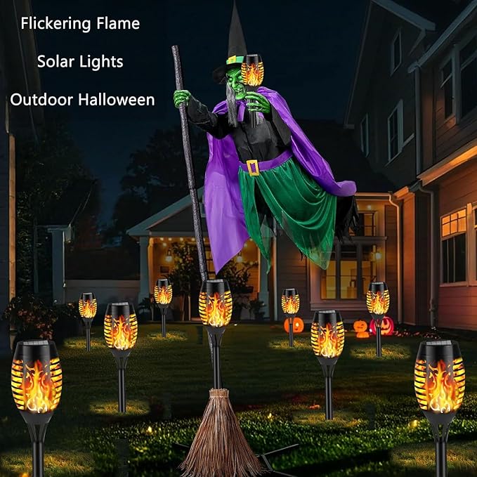 Solar Flame Lights Outdoor, 6 Pack Solar Torch Light with Flickering Flame for Garden Decor - Waterproof 12 Led Torches for Outside, Yard Lights Halloween for Lawn Patio Pathway Lighting