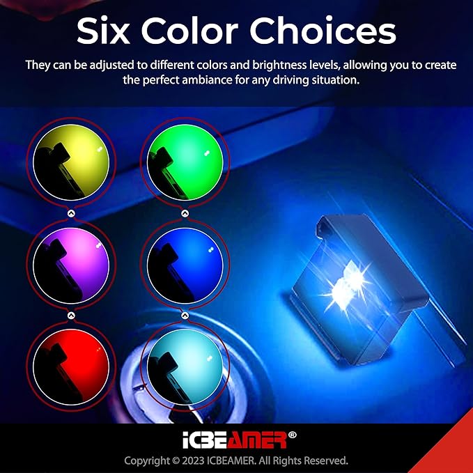 ICBEAMER Smart USB Color: Purple | Auto LED Interface Plug-in Miniature Night Light LED for Automotive Car, Van, Pickup, Truck, Interior, Trunk, Create Cozy Environment.