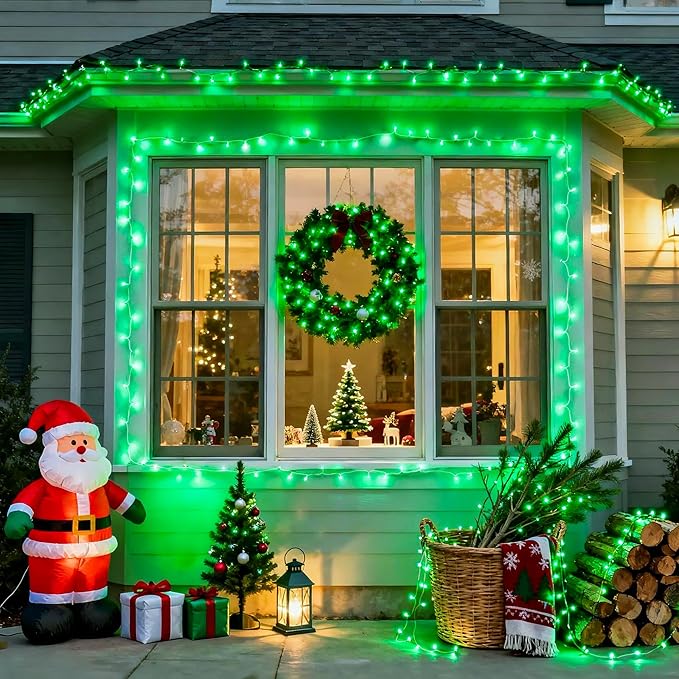 JMEXSUSS St Patricks Day Decorations, Connectable 100 LED St Patricks Day Lights, 8 Modes Plug-in Green Christmas Lights Indoor, 33ft Clear Wire Grinch Green String Light Outdoor for Grinch Tree Decor