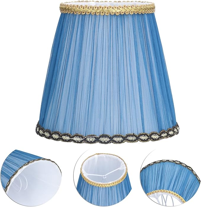 3Pcs Small Lamp Shade, Clip on Pleated Barrel Lampshade with Gold Trim Fabric Lampshade for Table Chandeliers Wall Floor Lamp, 3.9" Top x 5.3" Bottom x 4.9" Height (Blue)