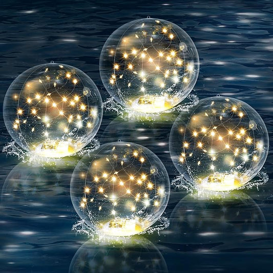 Solar Floating Pool Lights, 14" Inflatable Warm White LED Pool Lights That Float, Waterproof Pool Light Balls, Pool Accessories for Swimming Pools Yard Patio Party Outdoor Decor - 4 Pack