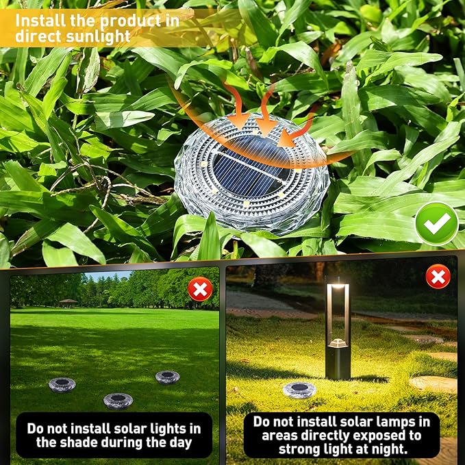 Solar Ground Lights, Solar Disc Light Outdoor Waterproof,Landscape Lighting Garden Lights for Pathway, Yard, Deck, Lawn, Patio, Swimming Pool,Walkway(Warm, 12Pack)