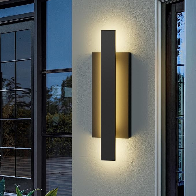 LamQee 23 inch Aluminum Long Outdoor Wall Lights, 3000K 1200LM 24W LED Modern Exterior Lighting Fixtures, IP65 Waterproof Matte Black Linear Outside Sconce Wall Mount for House Porch Patio Garage Door
