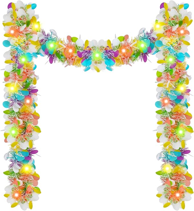 Chuangdi 16.4 ft Easter Tinsel Garland with LED String Light Easter Egg Twist Metallic Wire Tinsel Garland Foil Hanging Decor, Colorful, Colorful Light