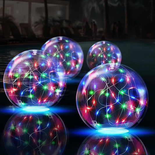 TIALLY Fairy Solar Floating Pool Lights - 14" Inflatable LED Pool Lights for Inground Pool, Waterproof Pool Lights that Float, Pool Decorations Outdoor, Best Gifts for Pool Owners, 4 Pack