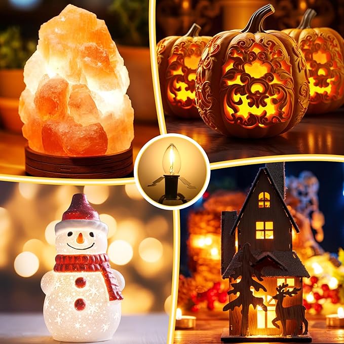 Meonum 8 Pack Christmas Village Light Cords with 24 C7 LED Bulbs and Outlet, Each 8.2 ft Blow Mold Light Cords for Christmas Village Accessories Holiday Tree Decor and Craft Projects