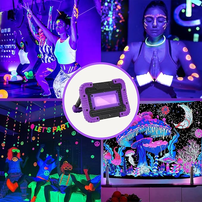 Rechargeable Black Light, Battery Powered Blacklight, Cordless 395nm UV Black Light for Neon Glow Party,Glow in The Dark, Aquarium, Body Paint, Fluorescent Poster, Halloween Party, 1 Pack