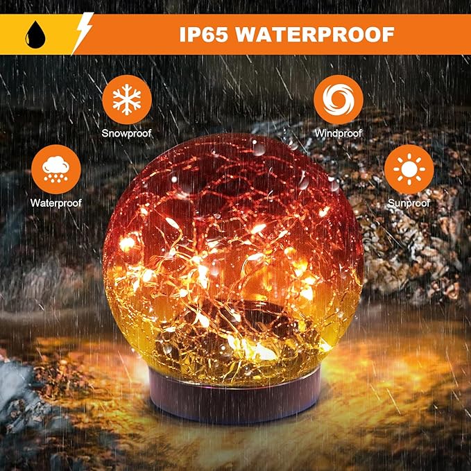 Solar Globe Lights Outdoor Waterproof-Solar Balls-Solar Garden Lights-Orbs for Outside 2 Pack Cracked Glass Ball for Lawn Patio Yard Backyard Decorations