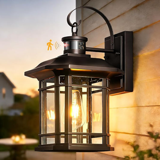 VIANIS Large Oil Rubbed Bronze Motion Sensor Outdoor Light, Distance and Time Adjustable Dusk to Dawn Outdoor Lighting, Waterproof Anti-Rust Exterior Lighting Fixtures for House, Doorway, Garage