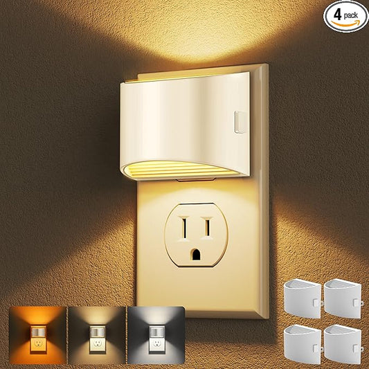 DORESshop LED Night Light[4 Pack], White Night Lights Plug into Wall, 3 Level Brightness Adjustable Plug in Night Light, Dusk to Dawn Sensor, Nightlights for Adults, Bedroom, Bathroom, Hallway, 3CCT