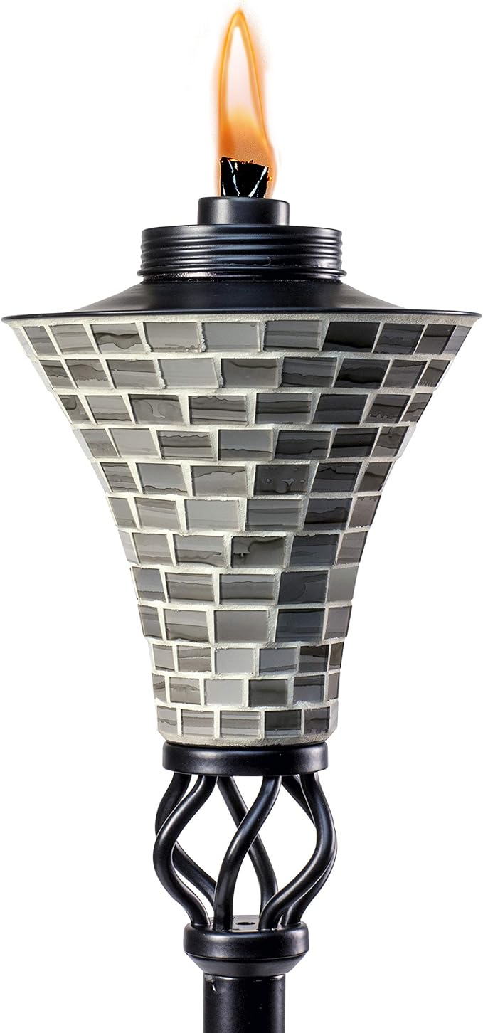 TIKI Easy Pour Ceramic Mosaic Torch – Gray Outdoor Decorative Lighting for Patio, Backyard & Lawn | Weather-Resistant Design, 62 Inches