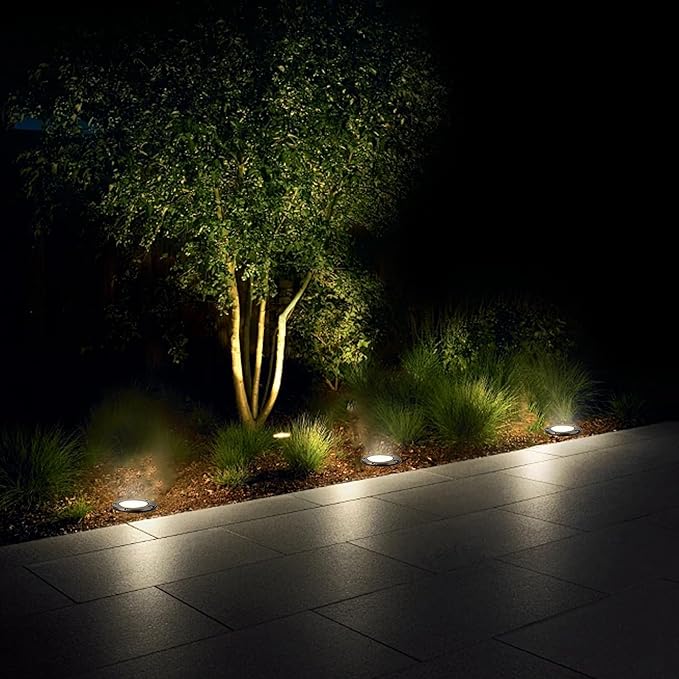 LumStory Brass Well Lights Landscape LED Low Voltage Landscape Lighting 12V Outdoor In Ground Lights for Pathway, Driveway, Deck and Garden, with MR16 GU5.3 Bulb 3000K Warm White (Flat Top)