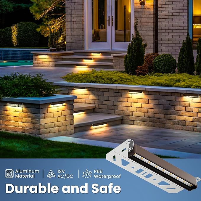 Retaining Wall Lights, 7 Inch LED Hardscape Lighting Waterproof, 12V Low Voltage Landscape Lighting, Outdoor Step Lights for Patio Stairs Deck 2700K, 270° Rotate, 12 Pack