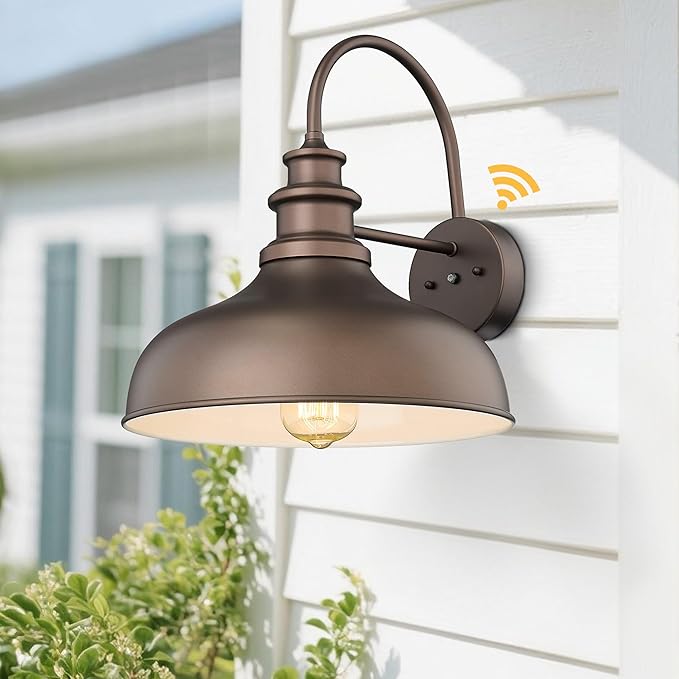 Bestshared 11.5”Dusk to Dawn Sensor Farmhouse Barn Light, Outdoor Wall Sconce, Outdoor Wall Lantern for Porch, Exterior Light Fixtures Porch Lights (Orb+White, 4 Pack)