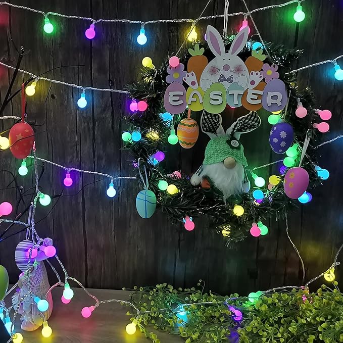 LYHOPE Easter String Lights, 100 LED 33ft Easter Pastel Lights 8 Lighting Modes with Timer, UL Listed 30V Low Voltage Globe String Lights for Patio, Tree, Garden, Indoor Decorations