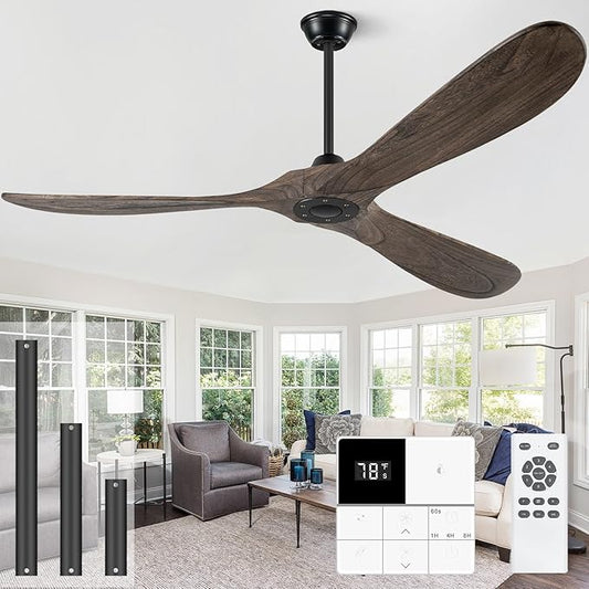 Eliora 60" Ceiling Fans Without Lights, Wood Ceiling Fan no Light with Remote, Large Outdoor Ceiling Fan for Patio, Porch, Bedroom, 6 Speed, Quiet DC Motor, ETL Listed-Deep Brown