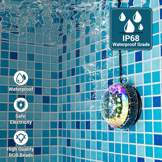 Solar Pool Lights, Submersible LED Pool Light with Remote, Underwater IP68 Waterproof, Dimmable 16 Colors Swimming Pool Lighting, 2 Pack