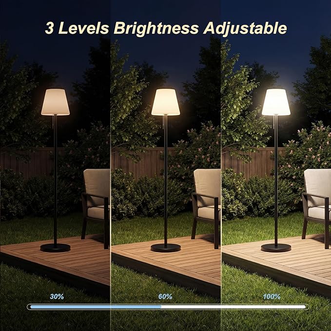 Outdoor Floor Lamp Solar/USB Charging Outdoor Lamps for Patio Waterproof Cordless Floor Lamp Rechargeable Patio Lamp with Light Sensor,Dimmable Warm White+RGB LED Ambient Light for Yard Garden.