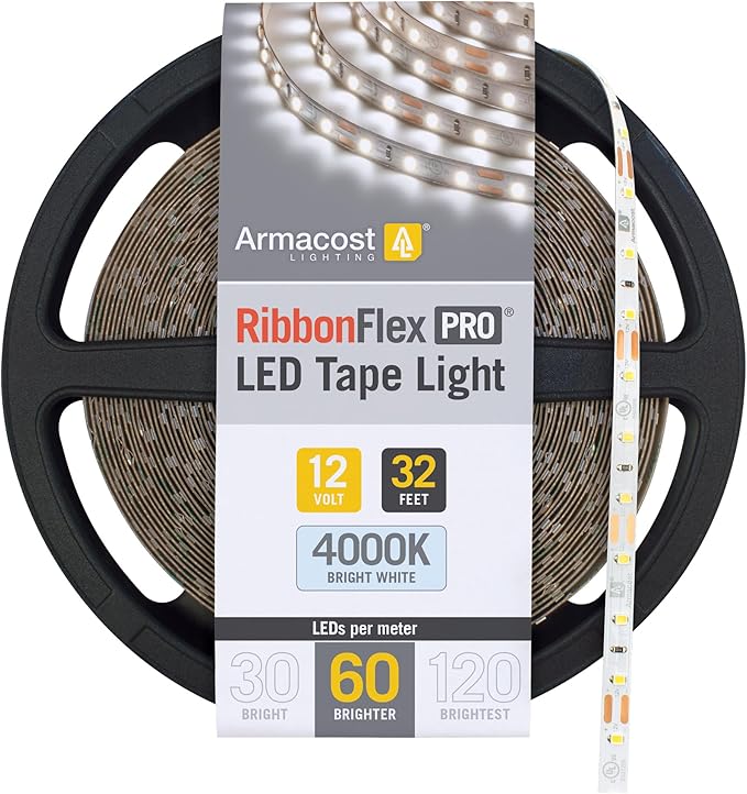 Armacost Lighting RibbonFlex Pro 12V White LED Strip Lights 60 LED/m, 4000K, 32.8 ft 152250