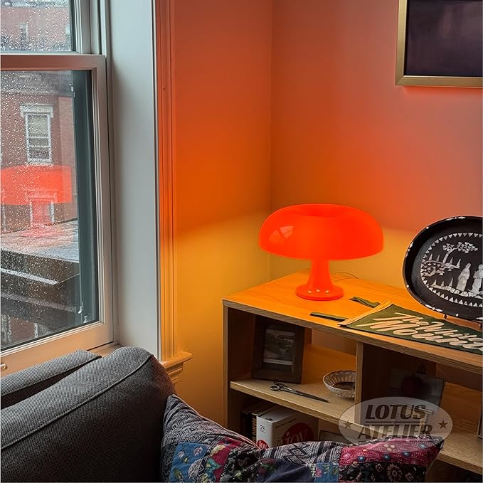 Lotus Atelier Orange Mushroom Lamp for Room Aesthetic Modern Lighting for Bedroom | Cool Retro Living Room Decor (Orange)