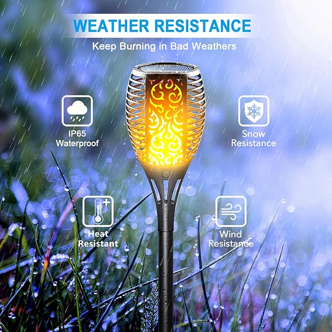 Solar Torch Light with Flickering Flame, Large Solar Fire Lights Outdoor, Landscape Decoration Lighting Security Tiki Torches for Garden, Pathway, Lawn, Auto On/Off Dusk to Dawn