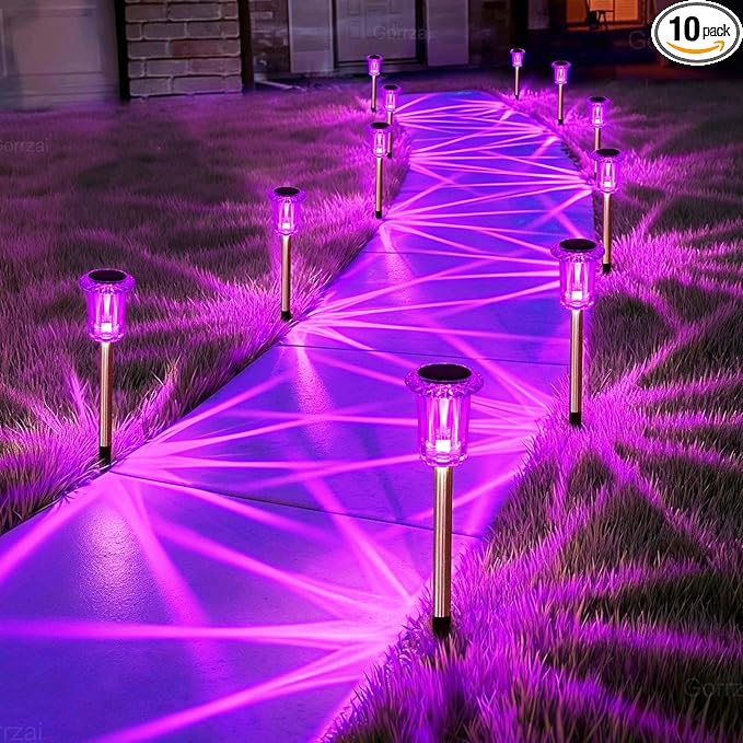 Christmas Solar Lights Outdoor 10 Pack Solar Pathway Lights Outdoor Halloween Decorations Waterproof Yard Lighting for Driveway Garden Walkway Path Landscape Lawn