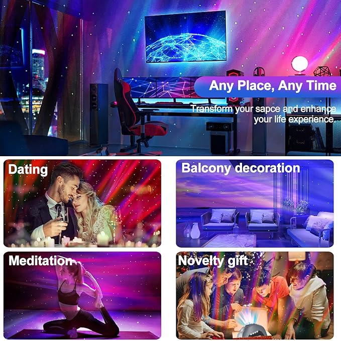 Northern Lights Aurora Projector,Star Projector Music Bluetooth Speaker and White Noise,Star Projector Galaxy Light with Remote Control,Night Light Projector for Home Decor Bedroom（Grey）