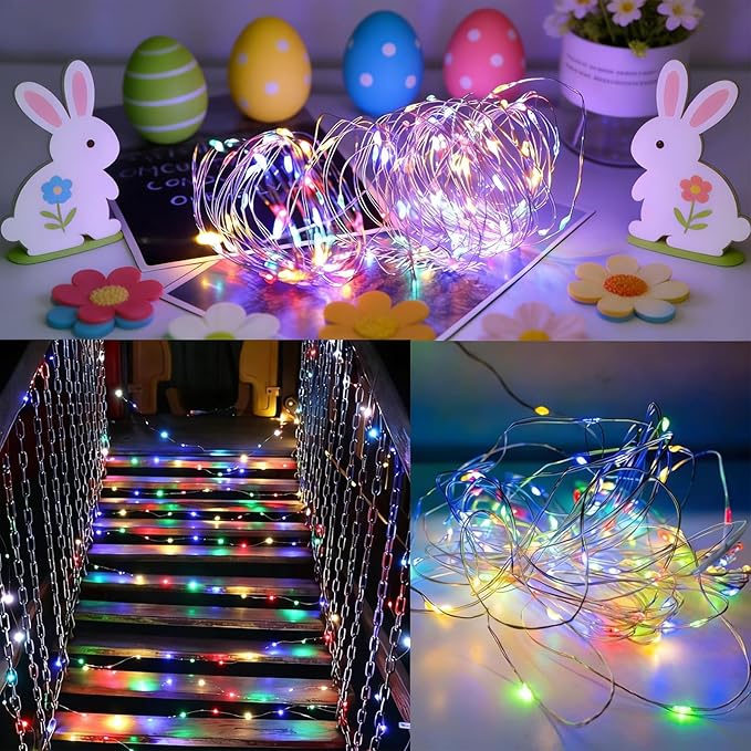 LAMPHOME Easter Fairy Lights Plug in, 33Ft 100 LEDs Waterproof Twinkle Firefly Lights, Adaptor Included, Starry Multicolor String Lights for Wedding Indoor Outdoor Christmas Patio Garden Decoration