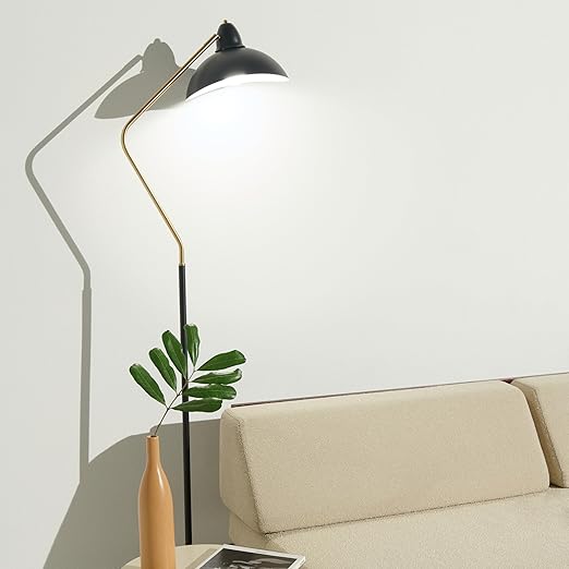 Brightech Swoop 69 in. Classic Black Industrial 1-Light Adjustable LED Floor Lamp with Black Metal Bowl Shade FL-SWP-BLK