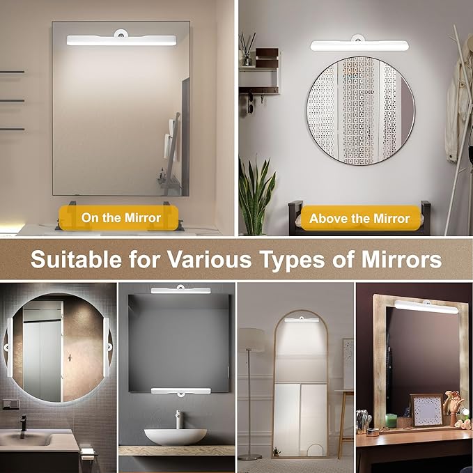 2 Pack Wireless Vanity Lights for Mirror, Rechargeable Battery Operated Makeup Light, Adjustable Color Brightness & Angle Light Bar, Magnetic Stick on LED Lighting Bathroom Decor Accessories