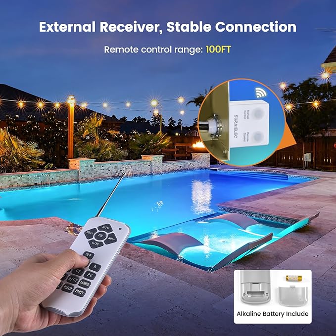 SURAIELEC 1.5 Inch LED Pool Lights for Inground Pool, 12V AC Color Changing Pool Light with Remote, Compatible with Pentair Globrite MicroBrite, for Shallow Water, Steps, Baja Shelves, 50 FT Cord