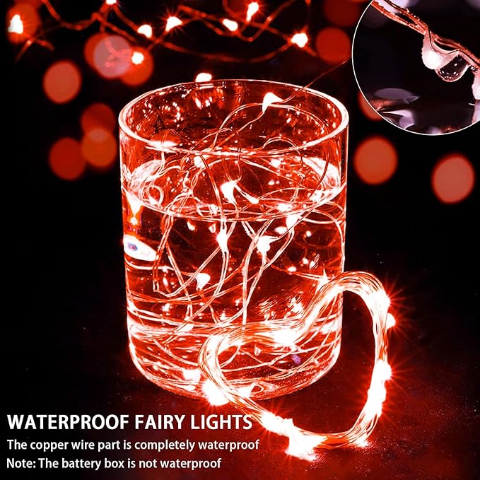 50 Pack Red Fairy Lights 7Ft 20 LED Twinkle String Lights 3 Modes Battery Operated Waterproof Firefly Starry for Mason Jar Party Table Centerpieces Halloween Christmas Valentines Day