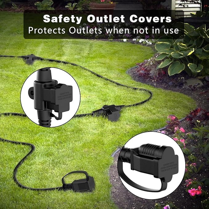 K KASONIC - Outdoor Extension Cord 25 FT, Evenly Spaced 3 Outlets Plugs, 16/3 SJTW Weatherproof Multiple Outlets Wire for Landscaping Light, Holiday Decoration and Christmas, ETL Listed, Black