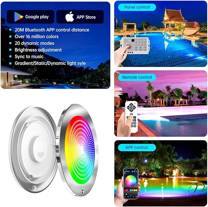 60ft Led Smart Pool Lights for Inground Pool with 3 Control Way (App/Remote/Controller), 54W 10 Inch Color Changing Underwater Swimming PoolLight for 10" Large Wet Niches