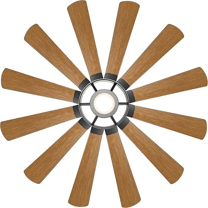 Windmill Indoor and Outdoor 12-Blade Smart Ceiling Fan 65in Matte Black Distressed Koa with 3000K LED Light Kit and Remote Control works with Alexa and iOS or Android App