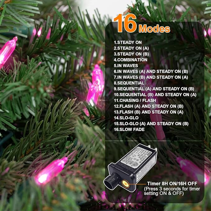 100 LED Pink Valentine Lights, 32.5ft 16Modes Valentine Room Lights, connectable Plug in Pink Christmas String Light Indoor Outdoor for Christmas Bedroom Valentines Party Galentine's Day Decoration