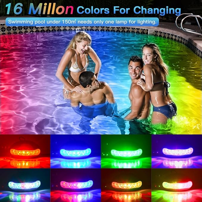Pool Lights, 18W Underwater Submersible Light, Above Ground Pool Lights with APP Control, RGB Dimmable, Music Sync, IP68 Waterproof, 12V Pool Light for Aboveground Inground Pools