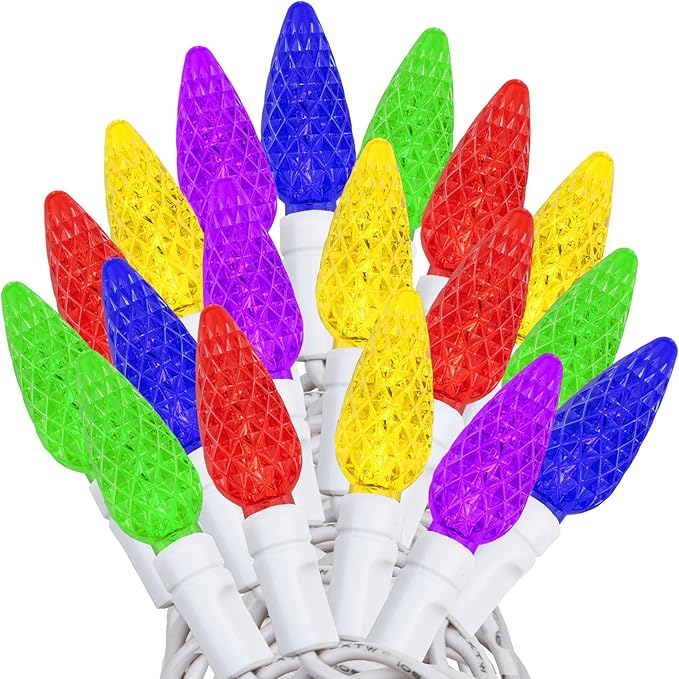 Novelty Lights 24FT 70 LED C6 Christmas String Lights, Outdoor Commercial Grade Tree Decorations, Permanent LED Lights (Rainbow)