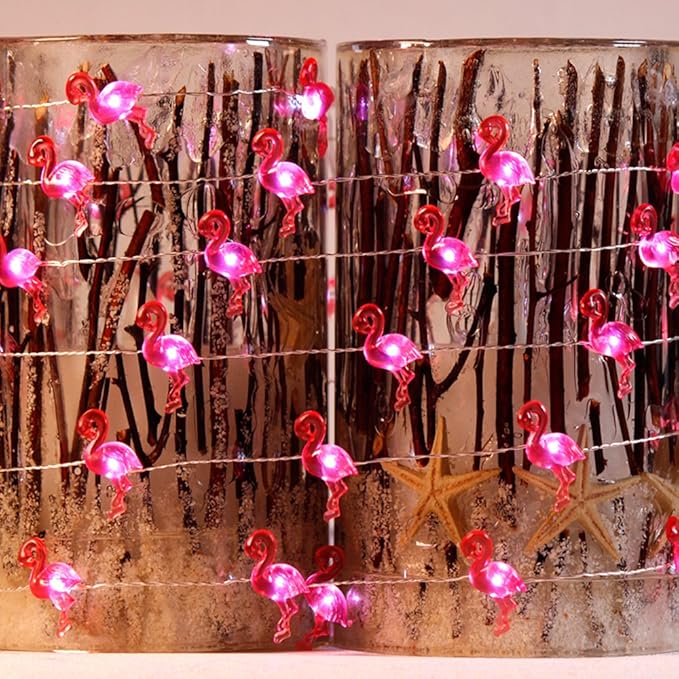 Flamingo String Lights Battery Operated with Remote 10FT 40LEDs Pink Fairy Lights USB Plug in Powered Light of String Tiered Tray Tropical Theme Bridal Shower Hawaiian Party Decorations