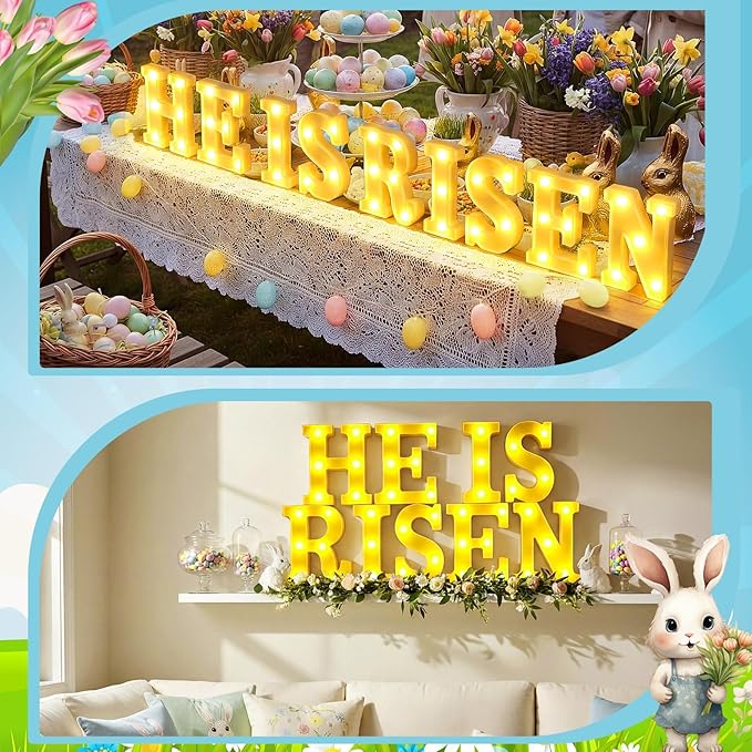 He is Risen Large LED Lights Easter Decorations for Bedroom Living Room Religious Decor Church Celebration Battery Powered Easter Party Supplies
