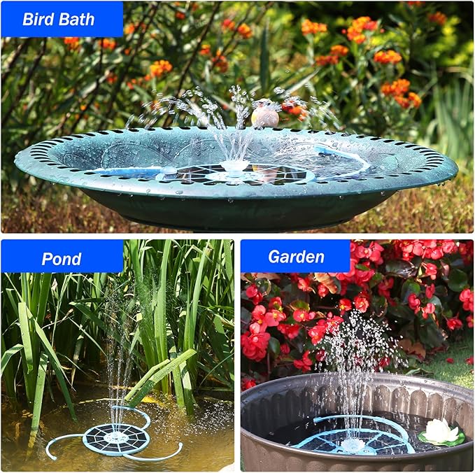 AISITIN 3.5W Solar Bird Bath Fountain with LED Colorful Lights & 3000mAh Battery, Solar Fountain Pump with 10 Nozzles, Solar Water Pump for Garden, Pond and Outdoor (Blue)