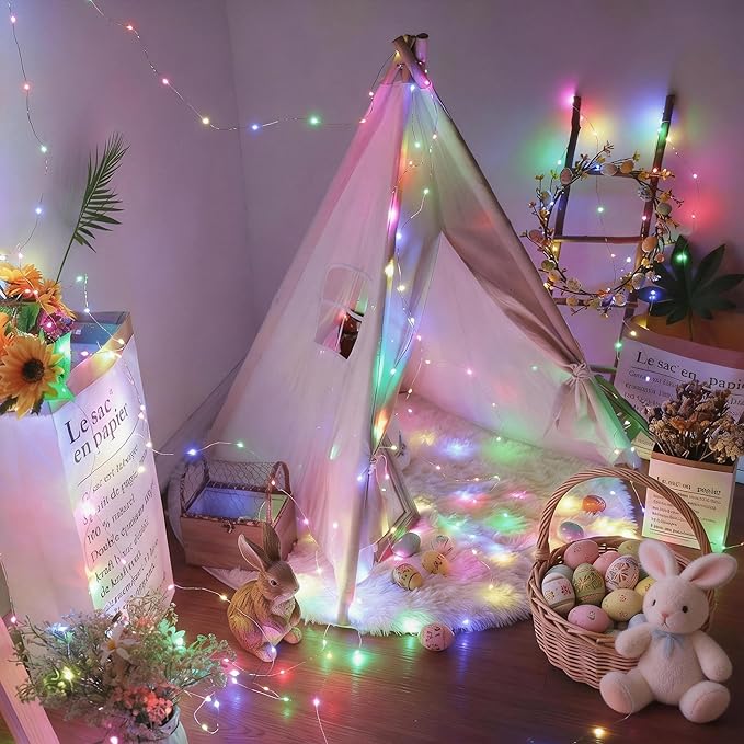 BrizLabs Fairy String Lights, 33ft 100 LED Color Changing Pastel Fairy Lights with Remote Timer, USB Easter Starry Light Music Sync RGB Twinkle Light for Xmas Halloween Easter Party Wedding Decor