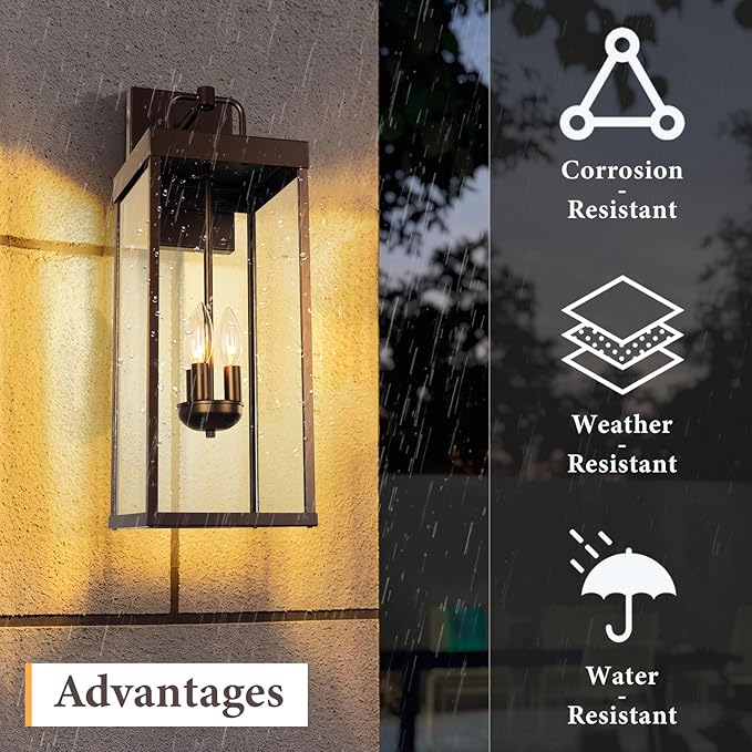 Outdoor Wall Sconce Light, 24 Inch Tall Transitional Exterior Wall Bracket Lighting with Clear Glass, Anti-Rust Powder Coat Bronze Modern Outside Carriage Lantern Lamp for Porch Garage Patio