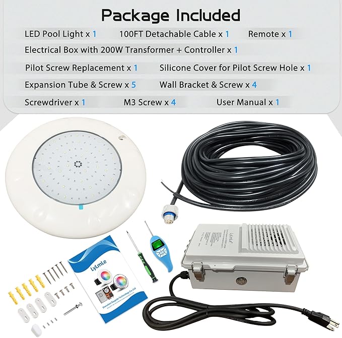 LyLmLe Pool Light for Inground Pools, 35W 12V RGBW LED Multicolor Inground Pool Light 12 Color Lights Show & 12 Fixed Color, Underwater Lights with Transformer & Controller for 10" Niche,100ft Cord