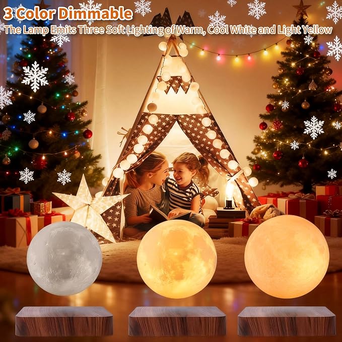 Levitating Moon Lamp, Floating Magnetic LED Moon Light Night Light with 3 Color Dimmable Touch Control Levitating Desk Decor Unique Lamps for Kids,Office, Living Room (Dark Brown)
