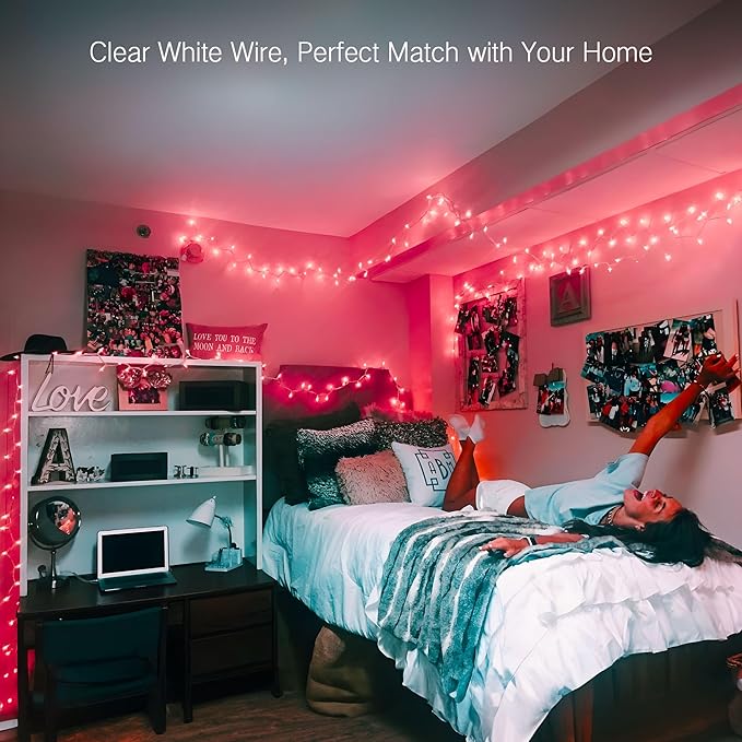 Brizled Pink Valentine Lights,300 Count 69.6ft Incandescent Pink Lights, Connectable Indoor String Light White Wire, UL Certificated Mini Christmas Tree Light for Bedroom Wedding Birthday Xmas Decor