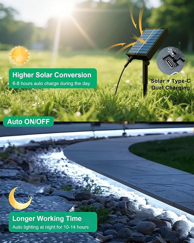 Upgrade Solar Led Strip Lights Outdoor, 50ft Solar Rope Lights Self-Adhesive Waterproof, 8 Mode with Remote Timer and Auto On/Off, Perfect for Deck, Patio, Poolside, Camping Decor, Cold White