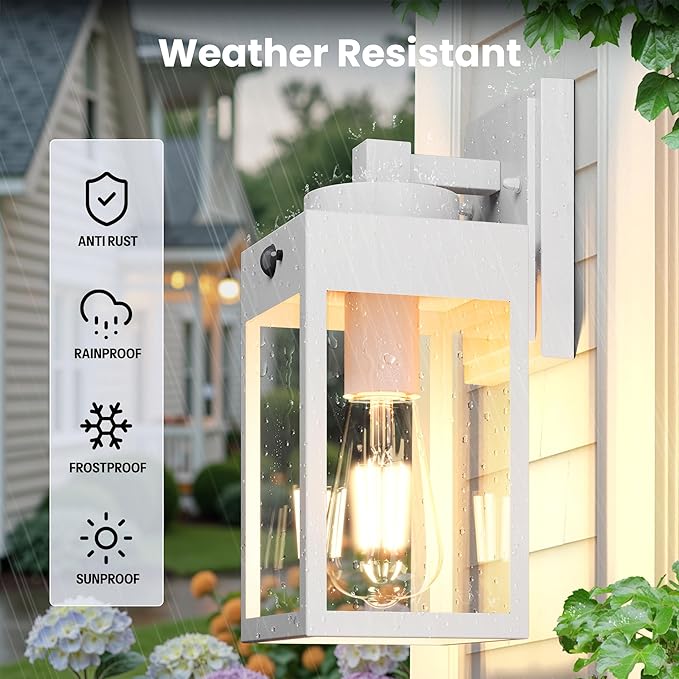 Gleamz 2-Pack White Motion Sensor Outdoor Light Fixtures Wall Mount, H11'' Modern Dusk to Dawn Exterior Wall Lantern for House Front Porch, Waterproof Outdoor Sconce Lights for Garage, Coach